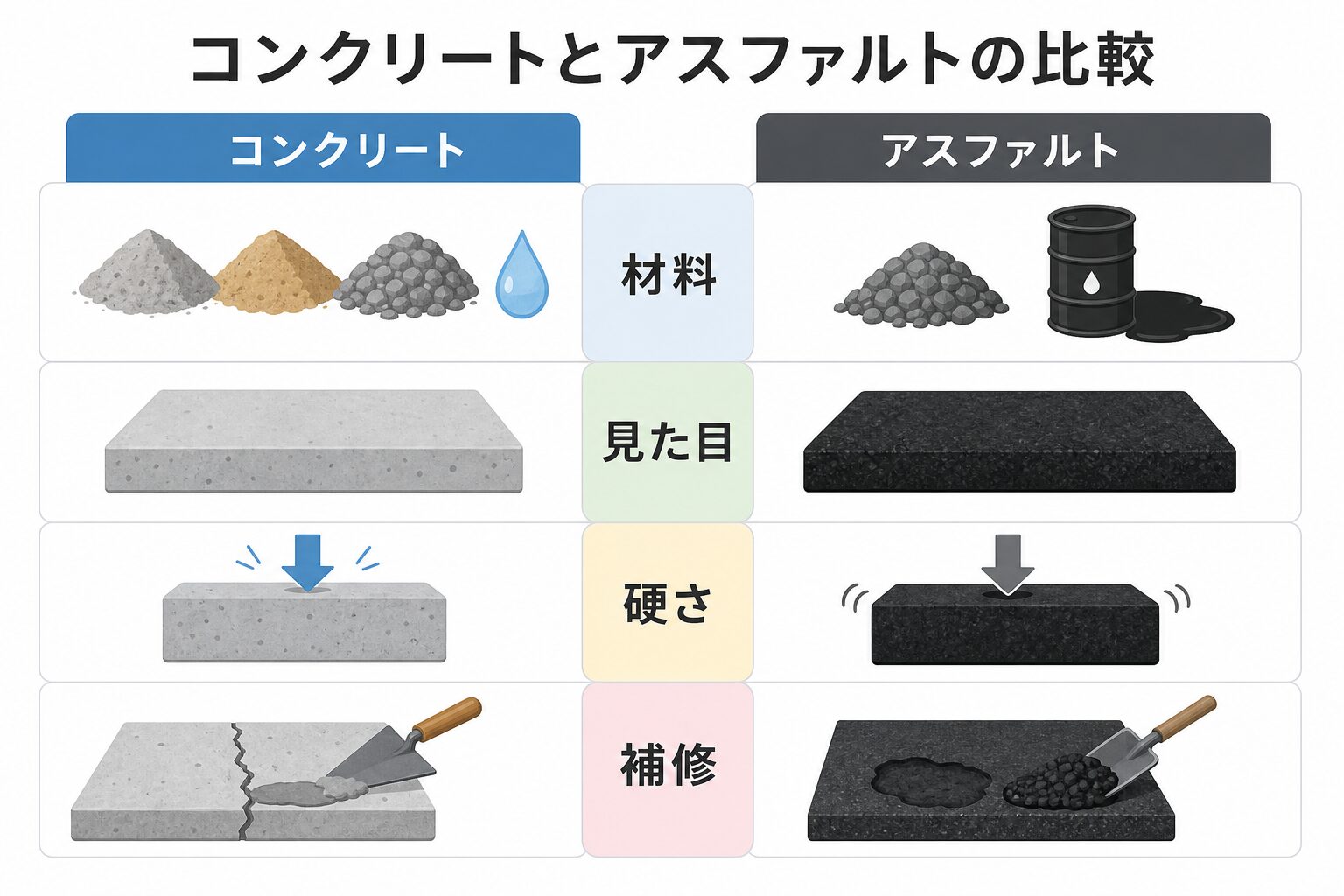 コンクリートアスファルト違いの図解①