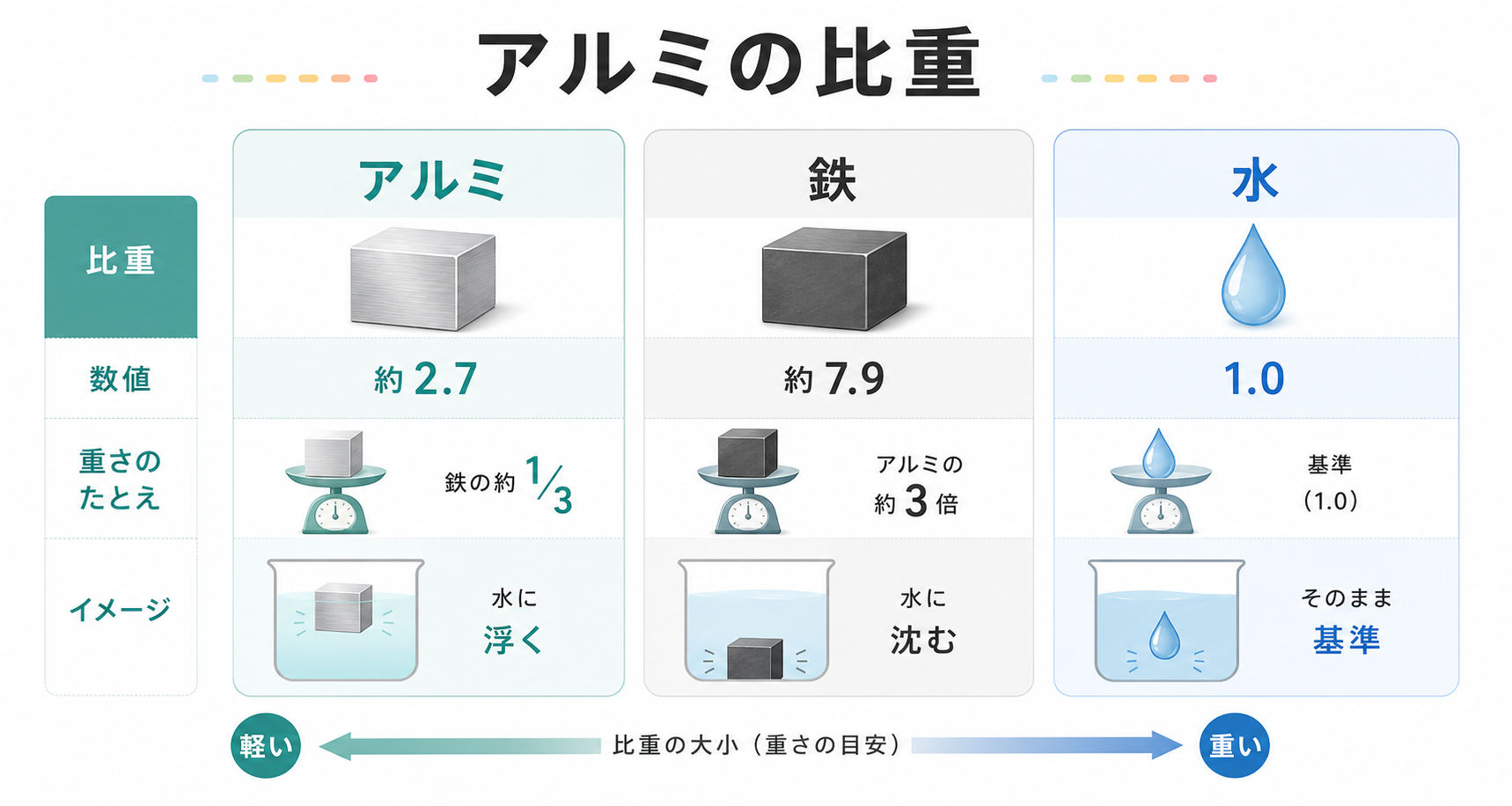 アルミの比重の図解①