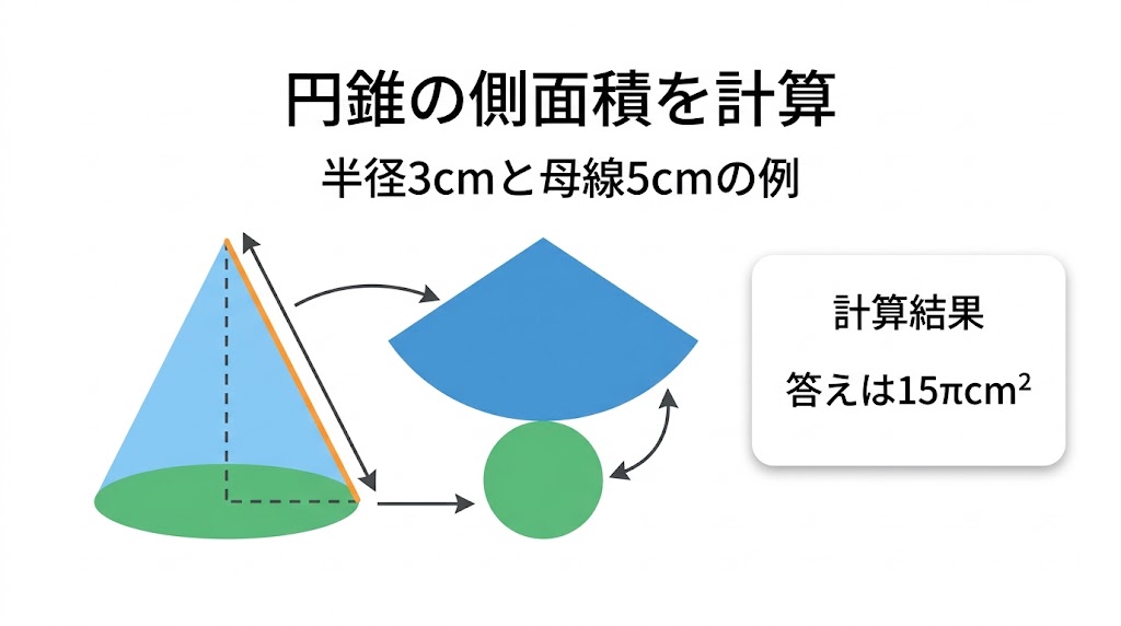 円錐 側面積求め方の図解①